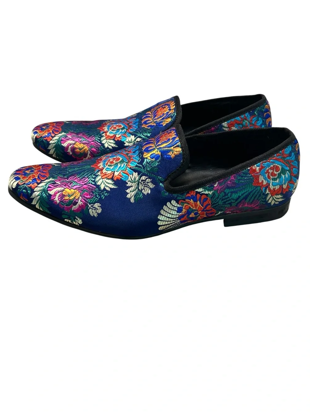 Embroidered Floral Navy Slip-On Loafers